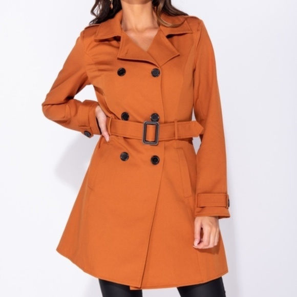 City Lights Rust Belted Trench Coat - Picture 6 of 8